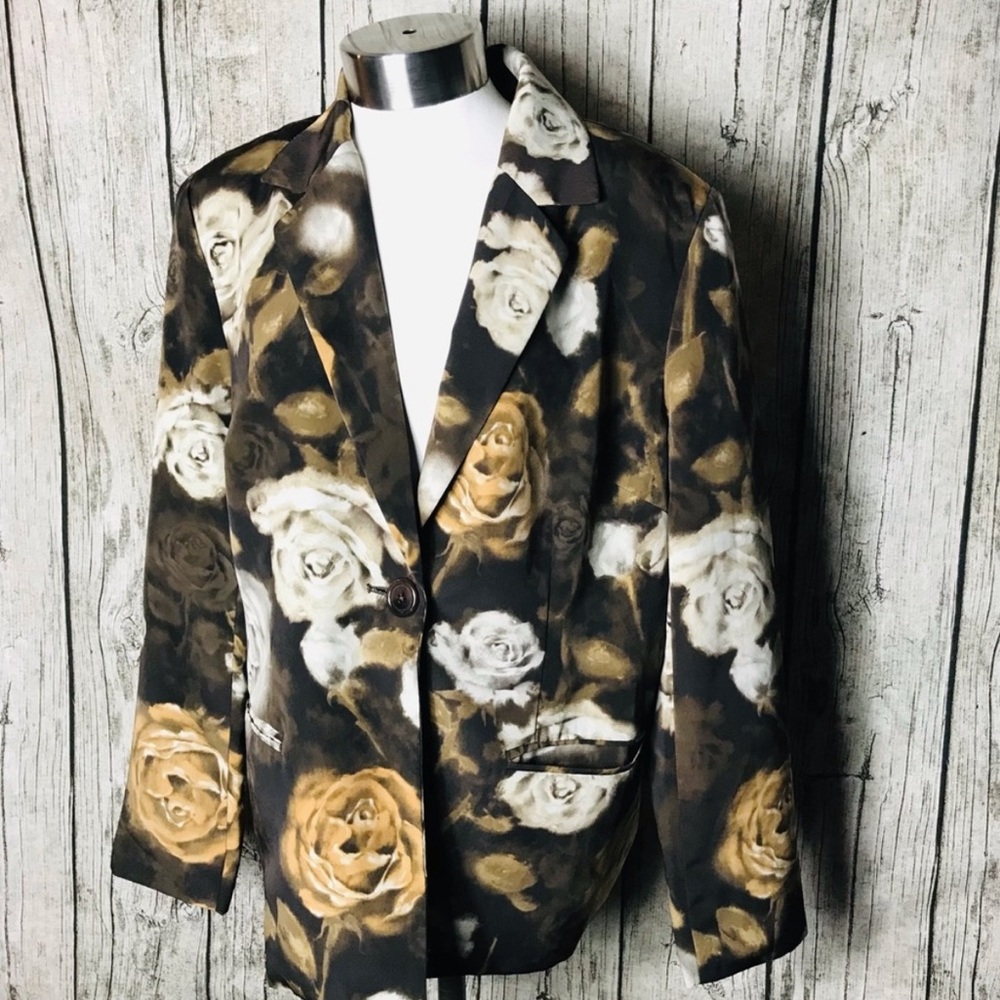 Susan Graver Black and Gold Floral Blazer~Sz.2x
